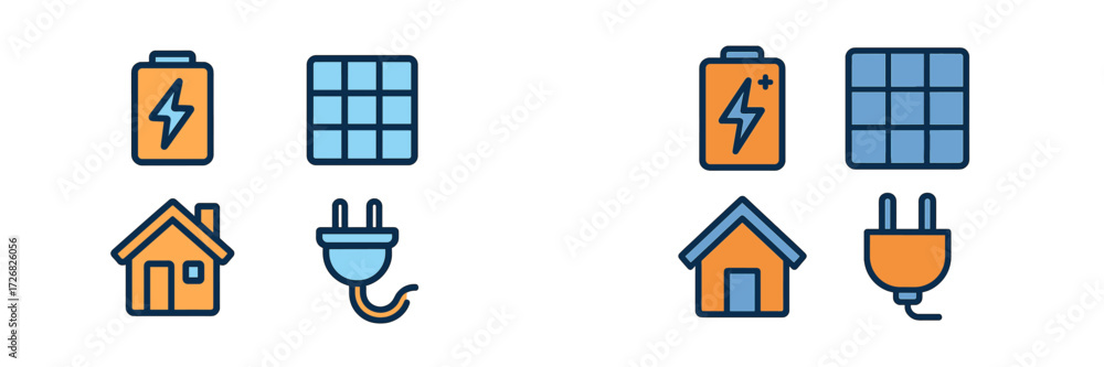 Obraz premium Battery and solar panel icons illustrating renewable energy concepts and home power solutions