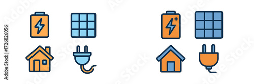 Battery and solar panel icons illustrating renewable energy concepts and home power solutions