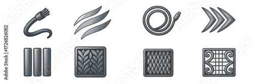 Various gray icons representing different tools and textures for design and building activities