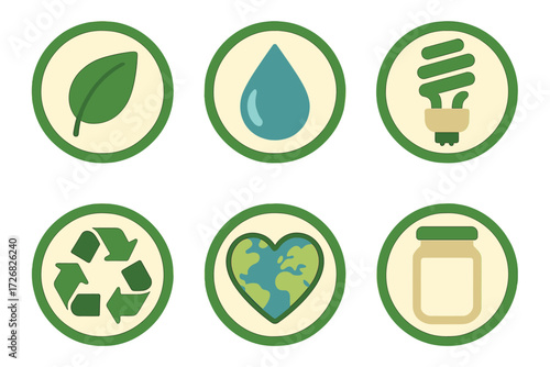 Symbols representing sustainability practices for a greener future in a modern design