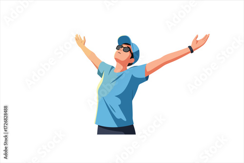 A cartoon illustration of a person with arms outstretched, expressing joy and freedom.