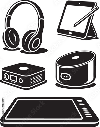 Modern tech gadgets for creative work and entertainment