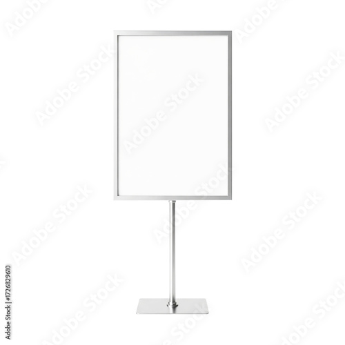 Modern blank vertical lightbox sign on a sleek metal stand, perfect for retail displays, event signage, and promotional advertising, isolated on a clean white background