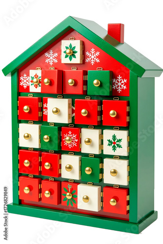 Wooden advent calendar with drawers on transparent background