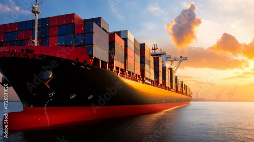 Wallpaper Mural Cargo ship navigating at sunset carrying shipping containers Torontodigital.ca