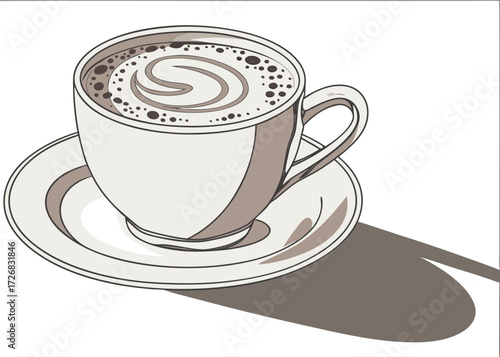 A cup of coffee with latte art on a saucer