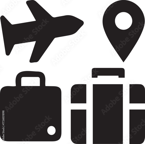 Travel icons airplane luggage location pin and briefcase