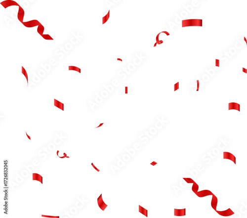 Red confetti background with falling celebration ribbons