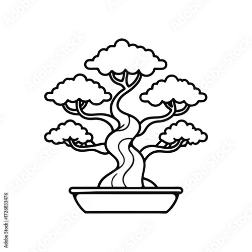Bonsai Tree Outline Icon – Black and White Vector Illustration