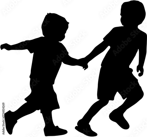 Big brother and little brother holding hands running together