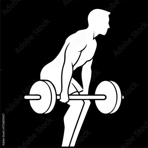 Weightlifter Executing Barbell Rows in Silhouette Strength Training and Fitness Illustration