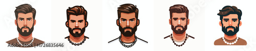 Avatar of a man's face with a thick beard wearing a chain necklace, tanned skin, serious expression
