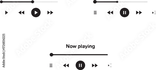 Vector art of media player interface with play, pause, shuffle, and volume controls