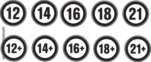 Vector art of age restriction signs indicating minimum age limits