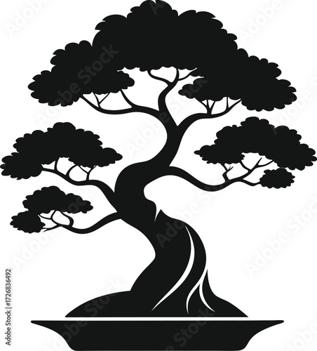  Bonsai tree Silhouette vector icon on white background
