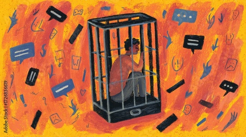 Concept illustration showing the impact of cyberbullying online.