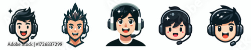 Male face avatar wearing gaming headset, medium skin, enthusiastic expression