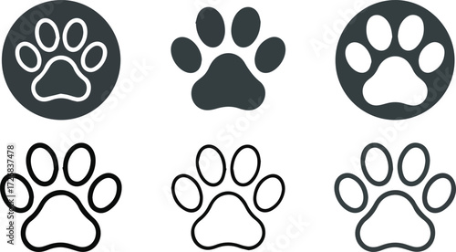 Vector art of collection of paw print icons for animal lovers