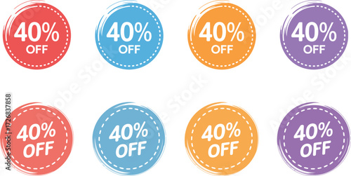 Savings Alert 40 Percent Off Colorful Sale Badges For Retail Promotions and Discount Marketing, Limited Time Offers, Colorful Clearance Sale Stickers