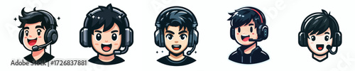 Male face avatar wearing gaming headset, medium skin, enthusiastic expression