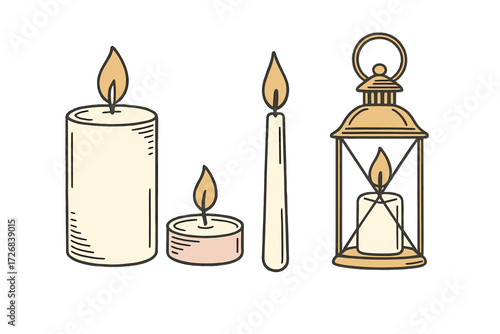 Candles and lanterns arranged in a cozy setting for a warm and inviting atmosphere