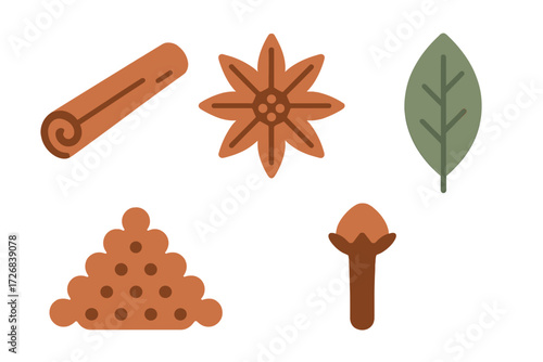 Spices and herbs displayed in a colorful layout showcasing natural culinary ingredients