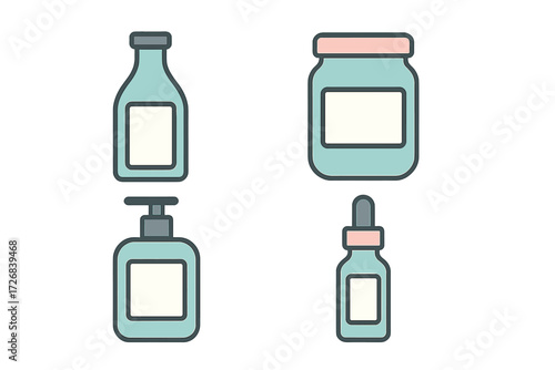 Decorative set of skincare and cosmetic products in pastel colors on a simple background
