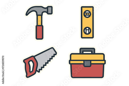 Tools for home improvement project including hammer, level, saw, and toolbox can help organize and complete tasks effectively