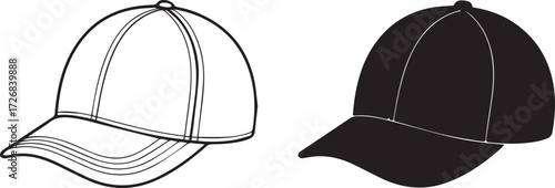 Vector art of baseball cap in black and white, fashion item