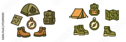 Camping gear and exploration essentials for outdoor adventure and hiking