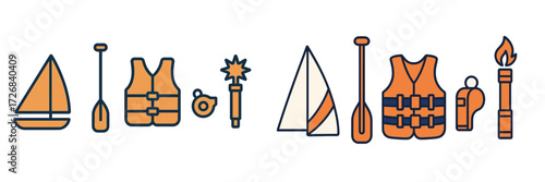Essential boating gear including paddles, life jackets, and safety equipment ready for a summer adventure on the water