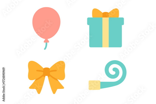 Colorful party decorations including balloons and gift boxes perfect for celebrations and special occasions