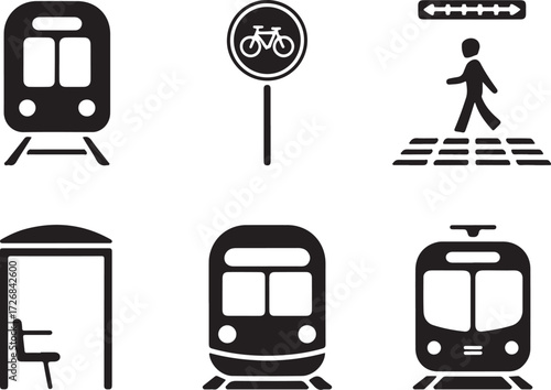 Urban transport icons train bus bike crosswalk station
