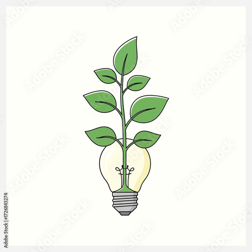 Symbol of sustainable energy and environmental innovation with a plant growing in a light bulb