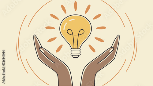 Vector illustration of a light bulb idea with glowing light, an iconic symbol of innovation, creativity, and electric power