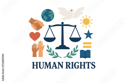Human Rights Day Vector Illustration with Scales Dove and Globe Icons