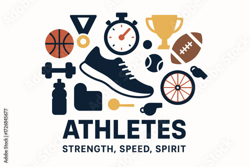 Athletes Flat Minimal Illustration with Sports Icons and Centered Composition