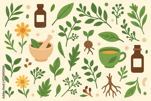  herbal medicine pattern, herbal medicine art,