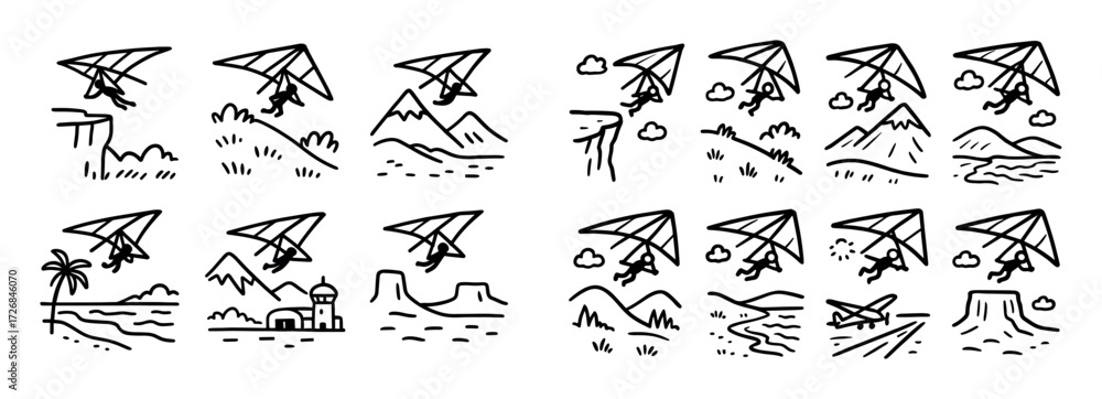 Naklejka premium Hang Gliding Icons Grid