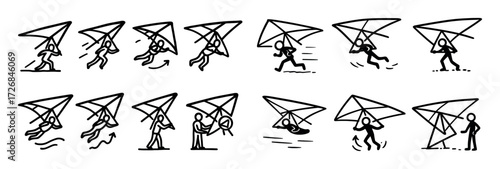 Hang Gliding Doodle Icons
