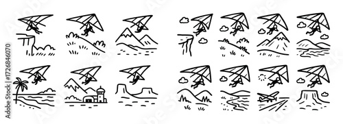 Hang Gliding Icons Grid