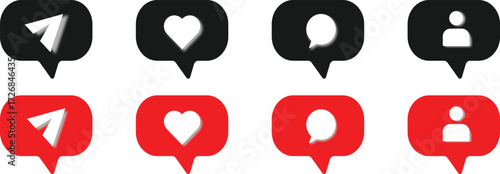 Set off Social media notification icons button, Social media Like, heart, comment, share icon, Social media notification icons comment, illustration,
