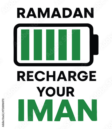 Ramadan Mubarak Typography Vector – Recharge Your Iman with Green Battery Islamic Design