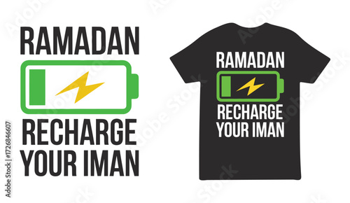 Ramadan T-Shirt Design Vector – Recharge Your Iman with Battery and Lightning Islamic Graphic