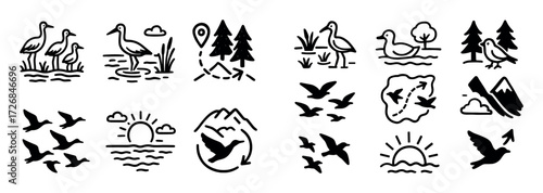 Migratory Birds Doodle Icons