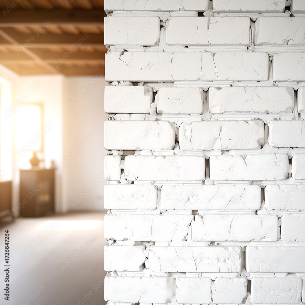 Fototapeta premium White brick wall in a bright room