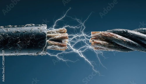 Damaged electrical cable with sparks