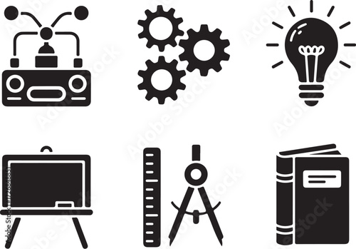 Engineering icons showcasing industry and innovation