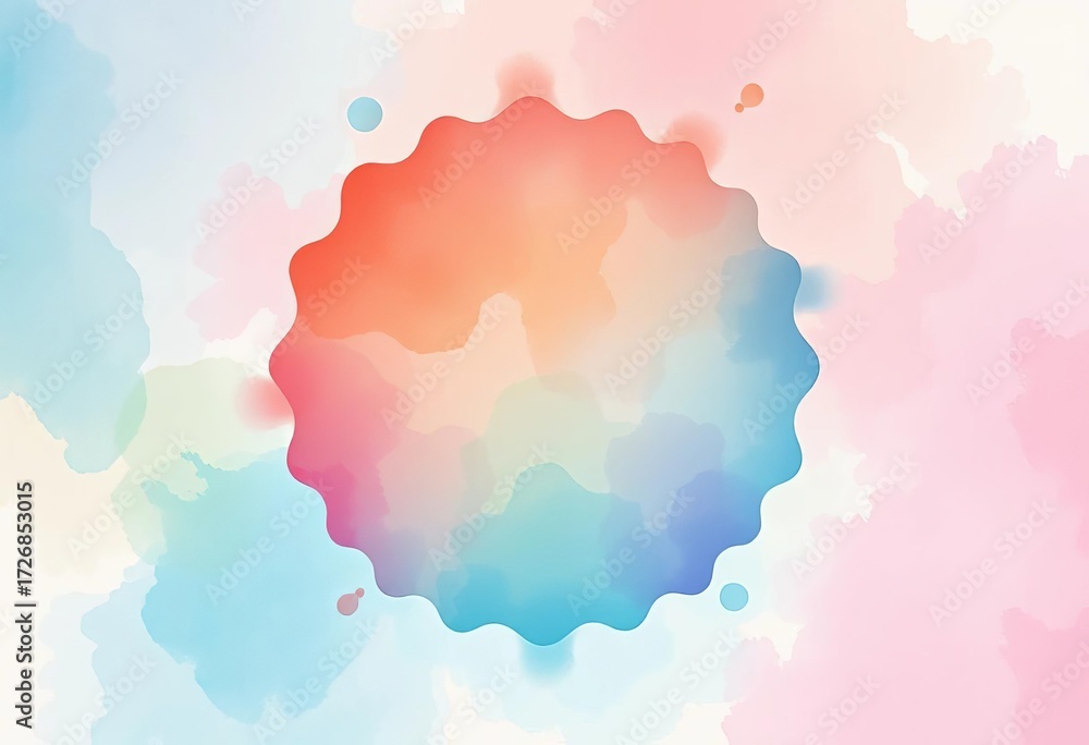 Obraz premium Pastel watercolor wash background with faded badge shape, ideal for sale banner, stroke, romantic