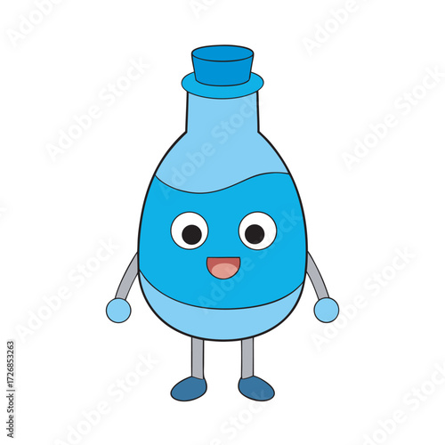 Adorable cartoon water bottle character smiling